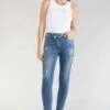 LE TEMPS DES CERISES Power Skinny Taille Haute 7/8ème Jeans Destroy Bleu N°2