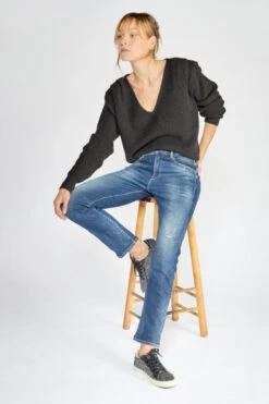 LE TEMPS DES CERISES Basic 400/17 Mom Taille Haute 7/8ème Jeans Destroy Bleu N°2