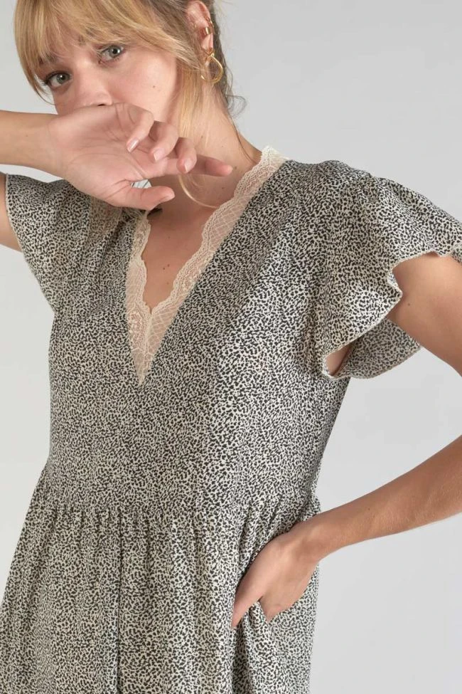 LE TEMPS DES CERISES Robe Aliette à Motif Beige Et Noir 8 LE TEMPS DES CERISES Robe Aliette à Motif Beige Et Noir – Image 6