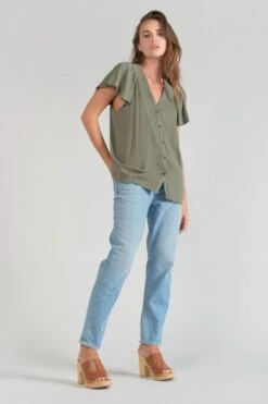 LE TEMPS DES CERISES Top Aube En Tencel Kaki