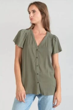 LE TEMPS DES CERISES Top Aube En Tencel Kaki -Le Temps Des Cerises 231 faube00000000mc 9071 imaged1