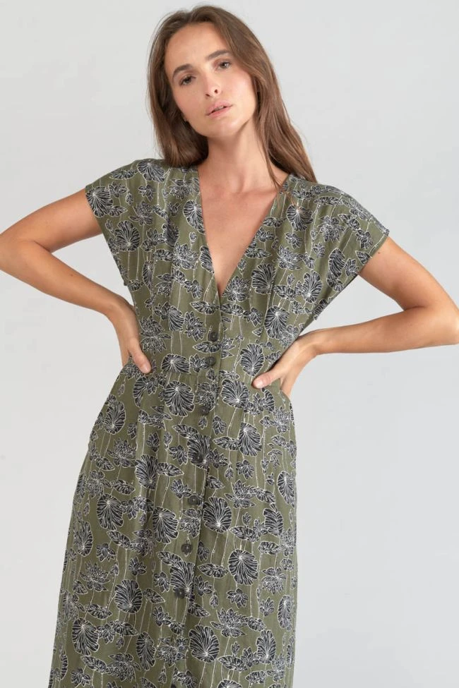 LE TEMPS DES CERISES Robe Longue Croft Kaki à Motif Fleuri 3 LE TEMPS DES CERISES Robe Longue Croft Kaki à Motif Fleuri