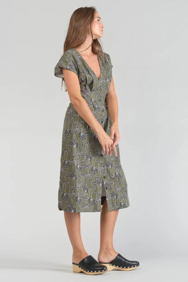 LE TEMPS DES CERISES Robe Longue Croft Kaki à Motif Fleuri 4 LE TEMPS DES CERISES Robe Longue Croft Kaki à Motif Fleuri – Image 2