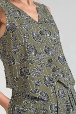 LE TEMPS DES CERISES Gilet Gish Kaki à Motif Fleuri -Le Temps Des Cerises 231 fgish00000000sm 9071 imaged1