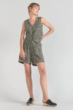 LE TEMPS DES CERISES Gilet Gish Kaki à Motif Fleuri -Le Temps Des Cerises 231 fgish00000000sm 9071 imaged5