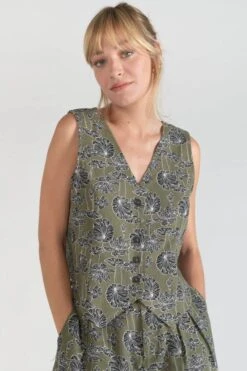 LE TEMPS DES CERISES Gilet Gish Kaki à Motif Fleuri -Le Temps Des Cerises 231 fgish00000000sm 9071 imaged7