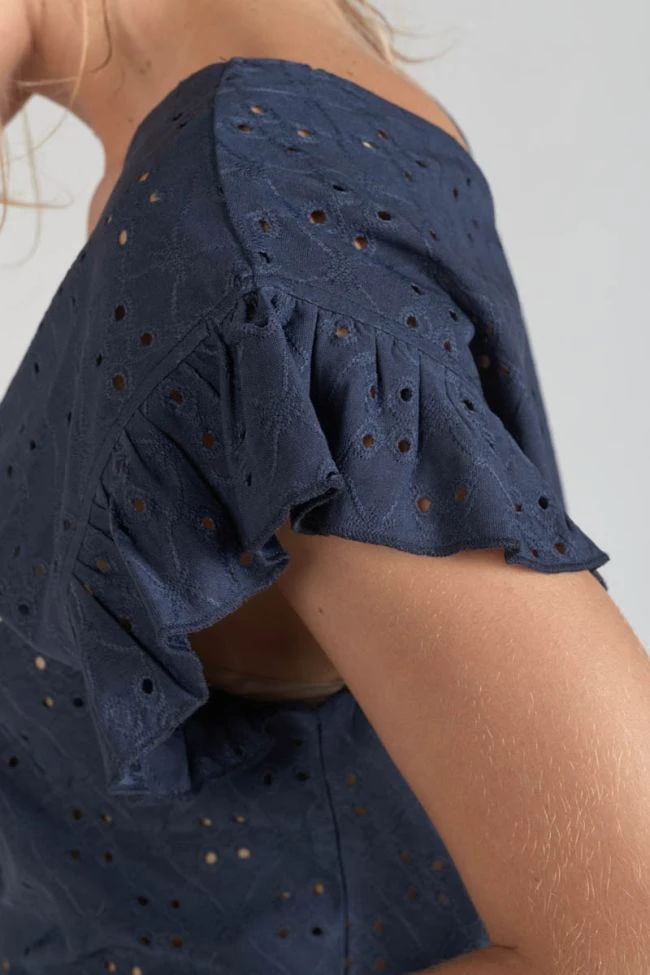 LE TEMPS DES CERISES Top Pedrina Ajouré Bleu Marine 5 LE TEMPS DES CERISES Top Pedrina Ajouré Bleu Marine – Image 3