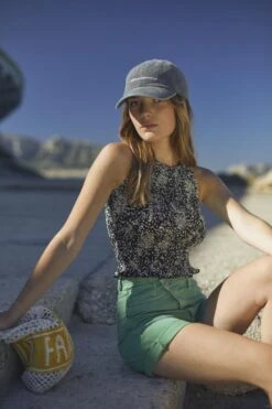 LE TEMPS DES CERISES Top Veronicgi à Motif Floral Noir Et Blanc