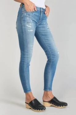 LE TEMPS DES CERISES Dames Power Skinny 7/8ème Jeans Destroy Bleu N°4