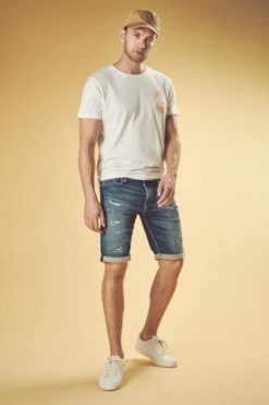 LE TEMPS DES CERISES Bermuda Jogg Oc Bleu Délavé Destroy