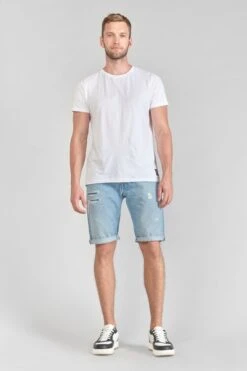 LE TEMPS DES CERISES Bermuda Laredo En Jeans Bleu Clair Délavé Destroy -Le Temps Des Cerises 231 jhlaredow4084 3001 imaged5