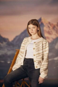 LE TEMPS DES CERISES Cardigan Karelgi Ivoire à Motif Zébré