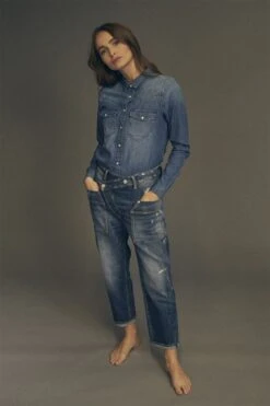 LE TEMPS DES CERISES Cosy Pocket Boyfit 7/8ème Jeans Destroy Bleu N°2